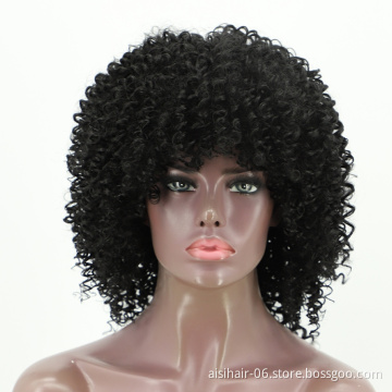 Aisi Hair Drop Shipping Short Kinky Curly Wigs For Black Women With Bangs Afro Curly Fluffy High Temperature Fiber Wigs